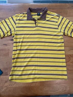 Prana Yellow and Brown Striped Polo Shirt - Men’s Size XL